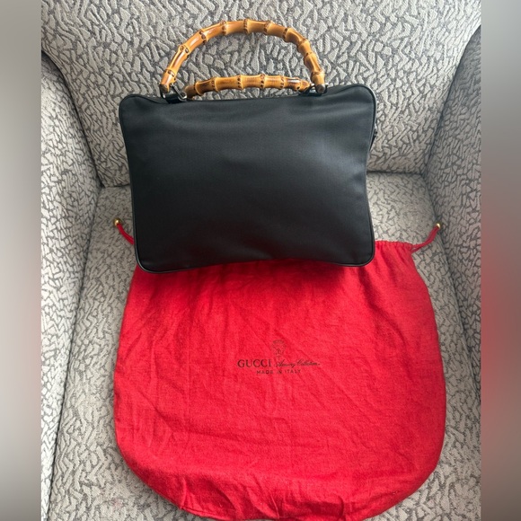 Gucci Black Leather and Nylon Bamboo Bag - Picture 3 of 12